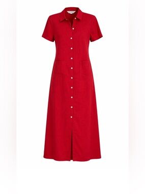 Casual Corner Annex Red Long button down linen blend dress size 6
